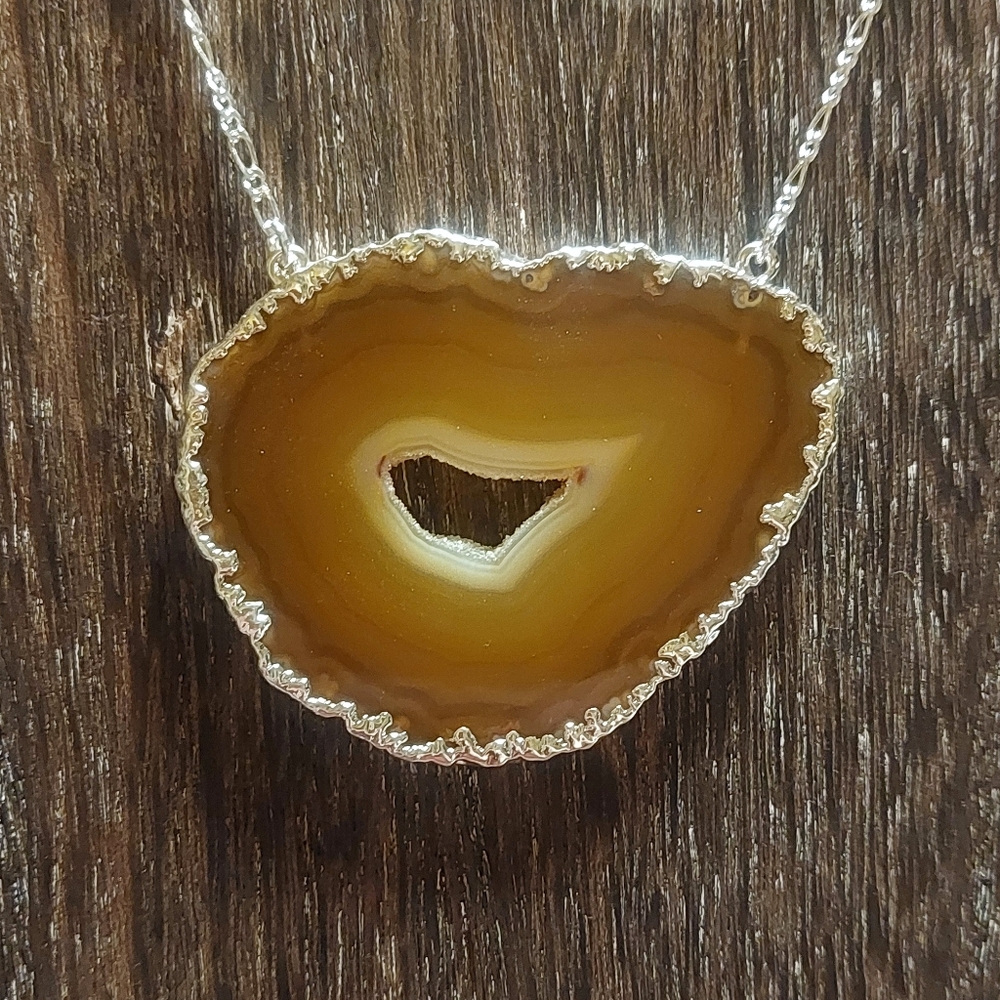 Natural Agate Geode Slice Statement Necklace - Picture 4 of 5